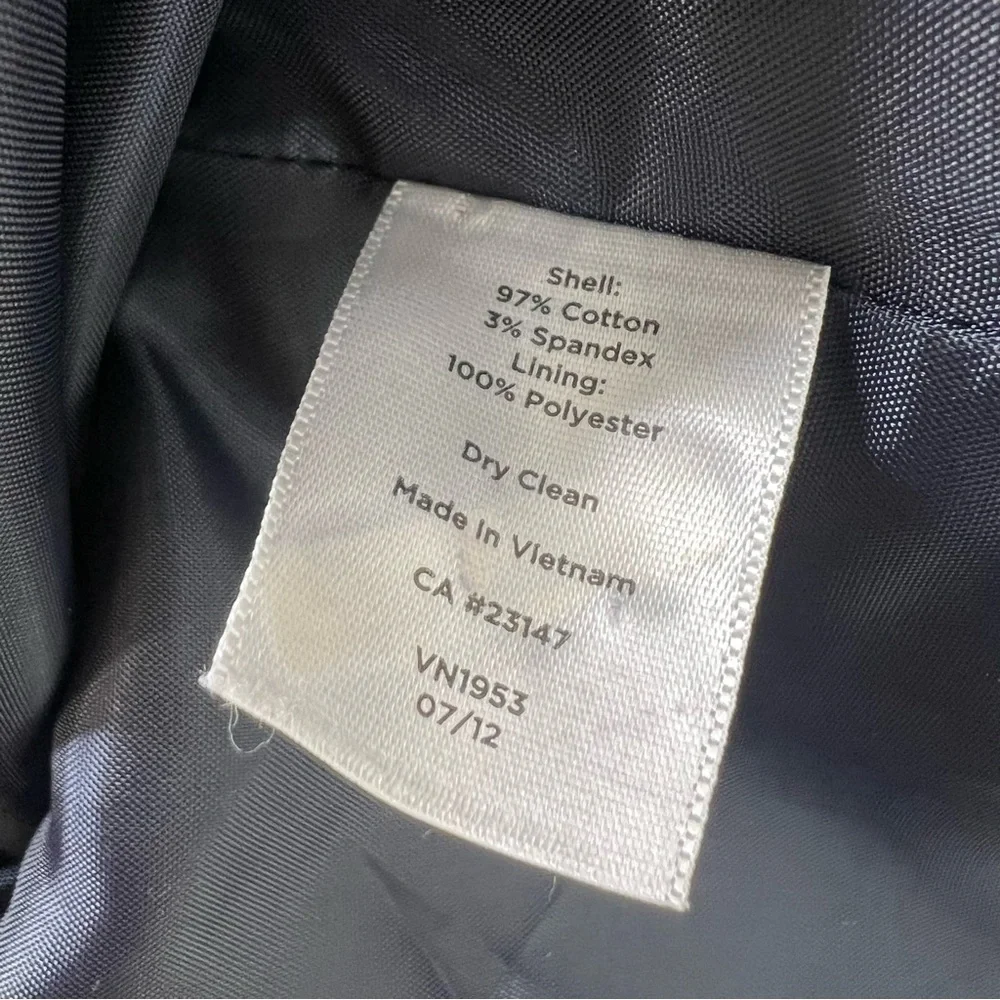 Talbots Navy Blue & Green Striped Cotton Collarless 3/4 Sleeve Blazer Jacket - Picture 11 of 11